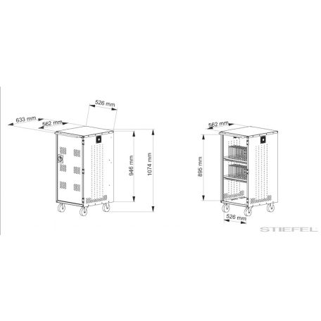 Tablet és laptop tartó és töltő guruló fémszekrény (24 db tablet/16 db notebook)